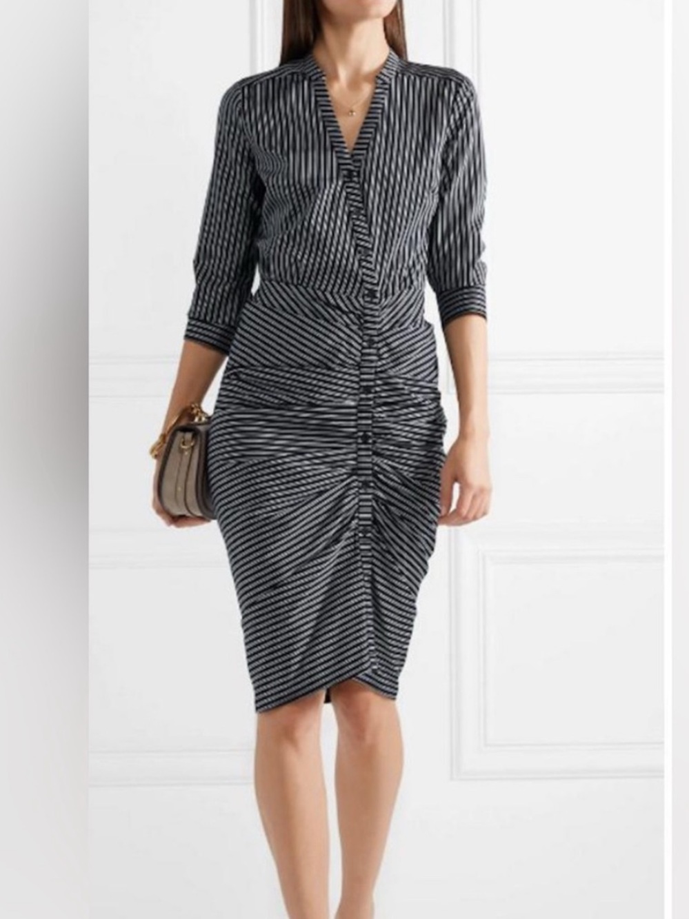 Veronica Beard Sadie Shirt Dress Assymetric Button Up Stripe Sz 6 Cotton Poplin